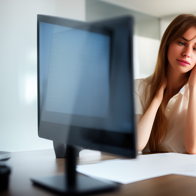 a photograph of a woman looking a computer screen s4146830846 st25 g7.5